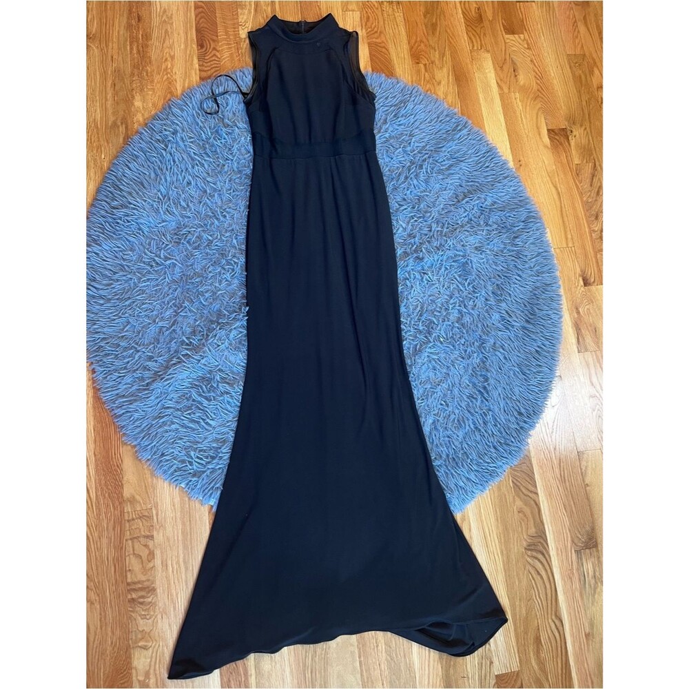 Betsy & Adam Sleeveless Black Mesh Panel Maxi Gown Dress Size 8